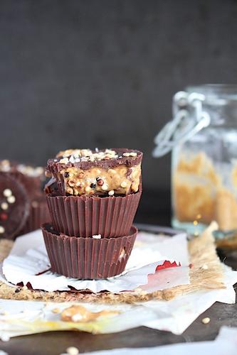 Salted Dark Chocolate Almond Butter Cups with Crispy Quinoa