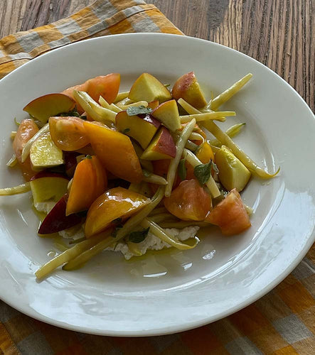 Summer Salad of nectarine and goats curd